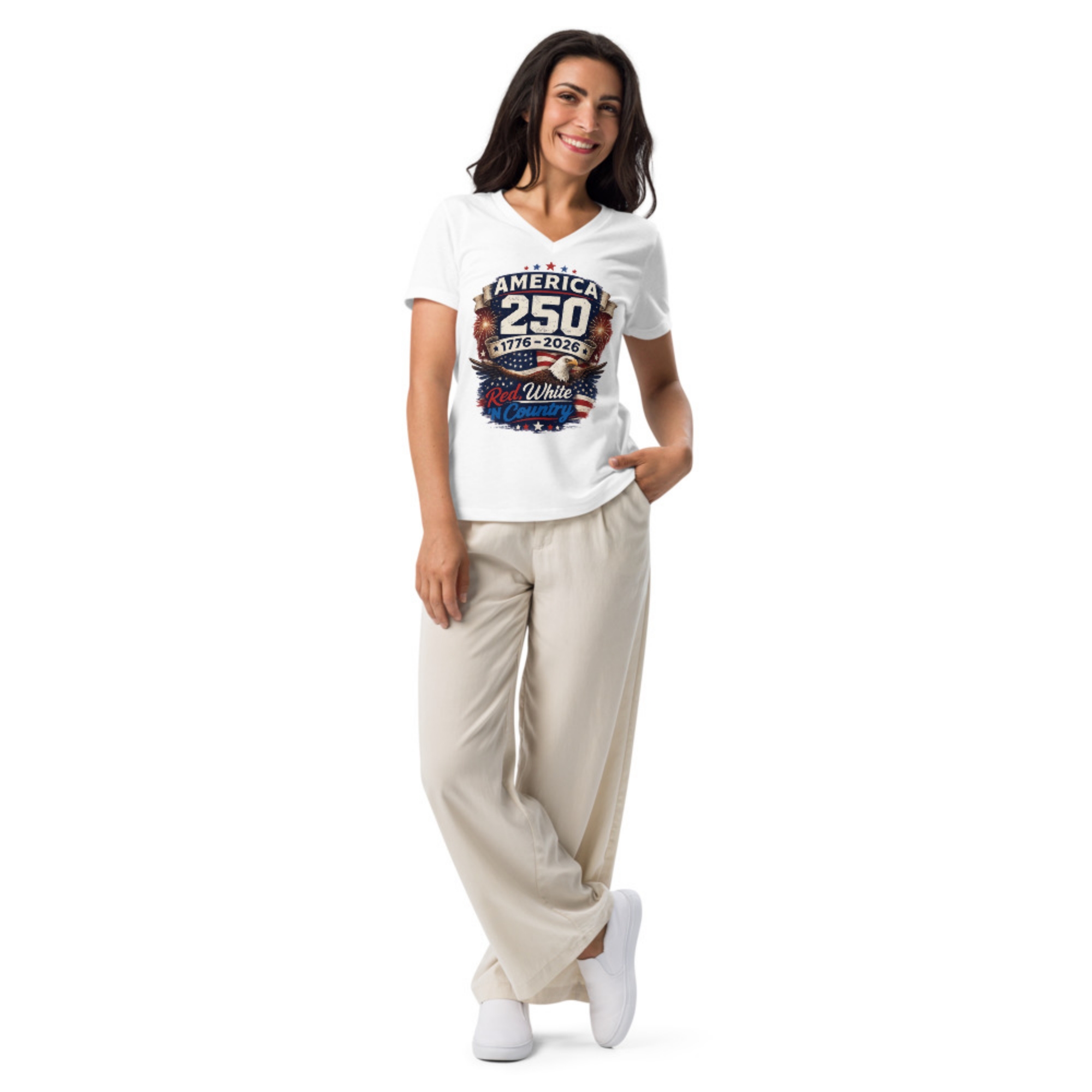 America 250 (1776-2026) Women's Relaxed V-Neck Tee